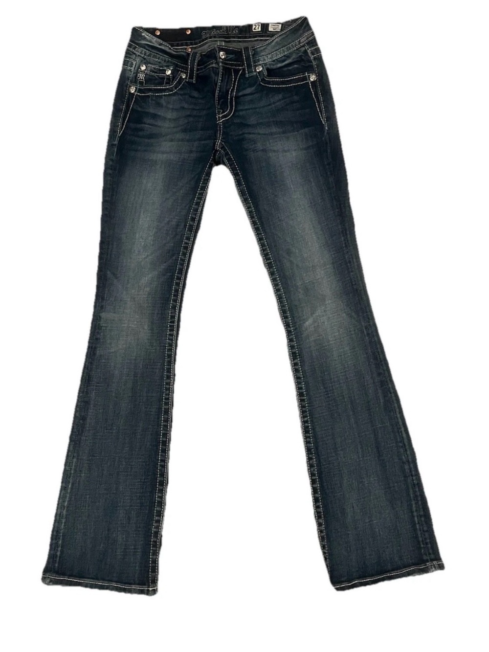 Women’s Miss Me Bootcut Jeans Size 27 Medium Wash Embellished Stretch Denim